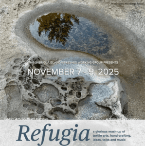 sandstone surrounding tidepool with words Refugia and Nov 7-9 2025
